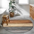 thumbnail image 5 of Farmhouse Haze Blue Brown Round Rug 3ft Washable Circle Entryway Rugs Non Slip Vintage Wooden Striped Area Rug Indoor Floor Carpet for Bedroom Kitchen Living Room Home Office Dining Room Nursery, 5 of 8