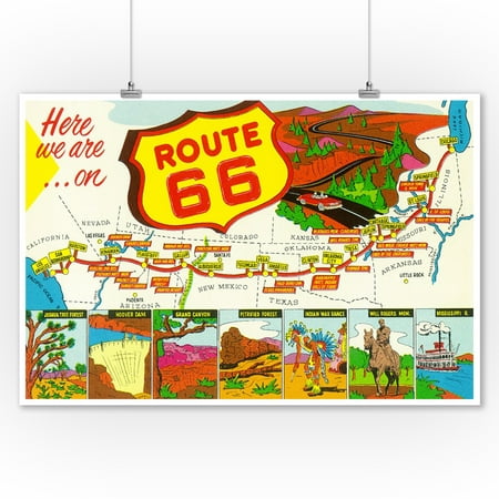 Map of Route 66 from Los Angeles to Chicago - Vintage Advertisement (9x12 Art Print, Wall Decor Travel