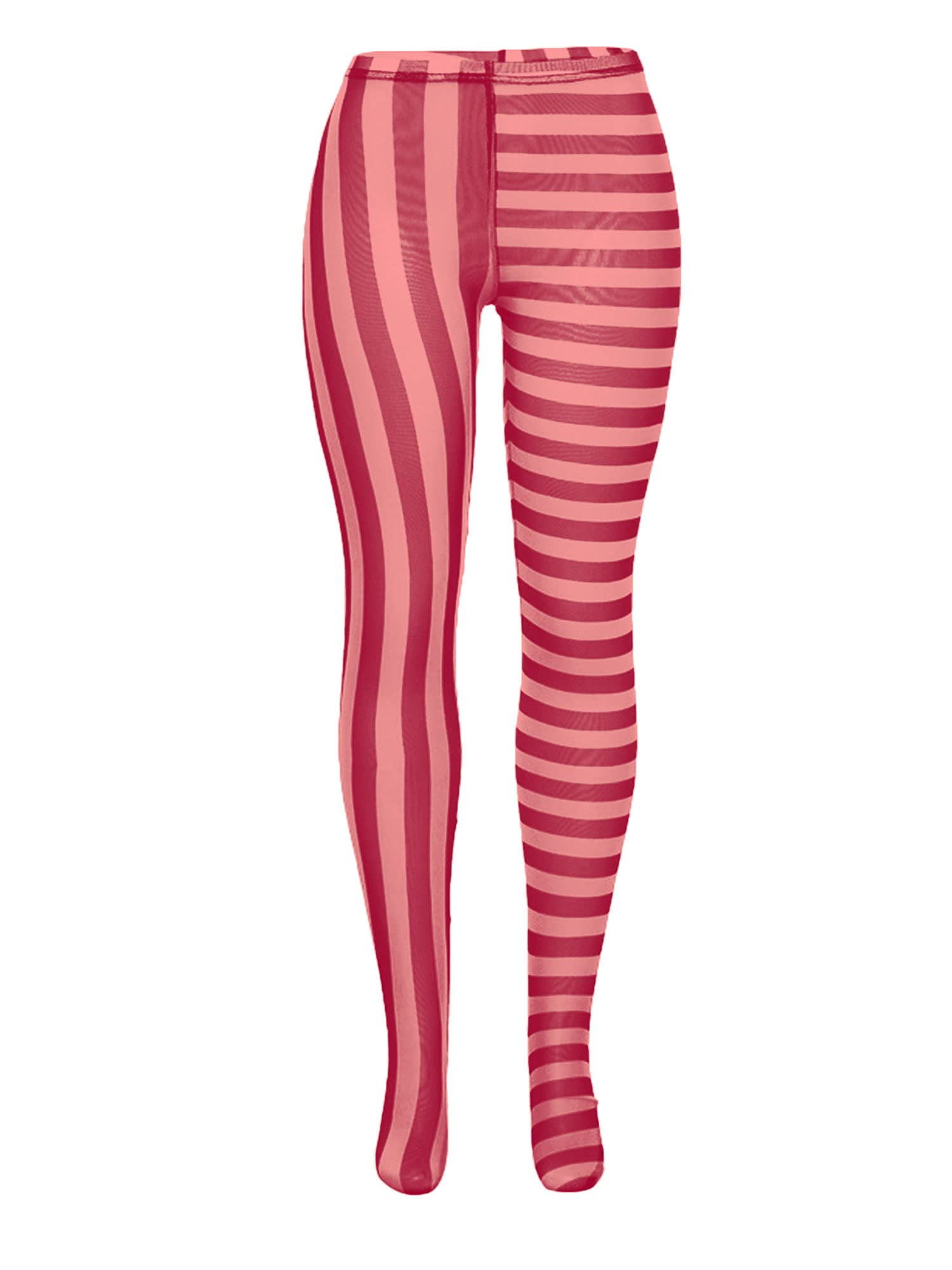Women Sexy See-through Pantyhose Stripe Printed Tight Leegings Mesh  Stocking 