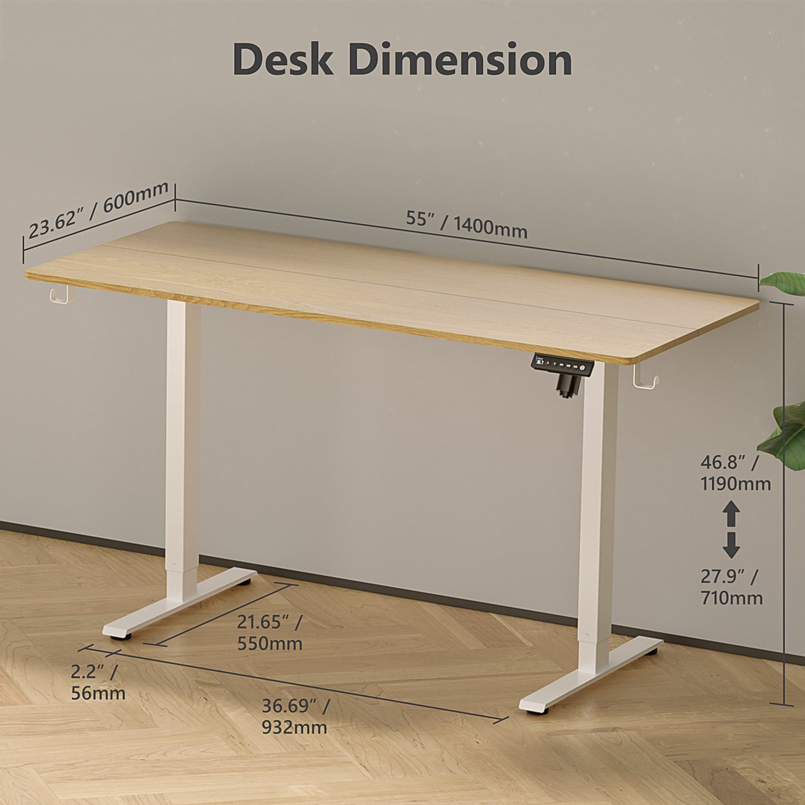 VVENACE Electric Standing Desk, Office Desk, Computer Desk, 55 inch 4 Memory Height Ergonomic Sit Stand up Desk, Height Adjustable Desk, Oak, 2 Split Boards