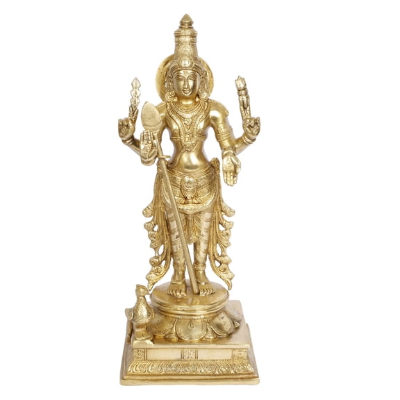 Brass World Brass Lord Murugan Kartikeya Murugana Kumaraswamy Karthikeya Standing Idol with Peacock Swaminatha Skanda Murti Swami Ji Subrahmanya Swamy Height 14 Inch