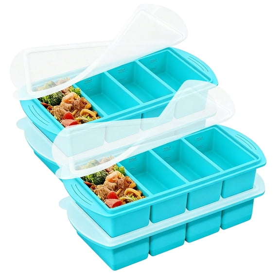 Lumikrypt 4Pcs Silicone Freezer Tray with Lids, 1-Cup Large Food Freezer Containers, Freezer Ice Cube,Ideal for Freezing Soups, Sauces, and Microwave-Safe Single-Serving Meals
