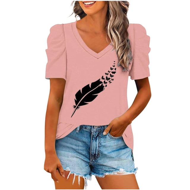 Blusas de Manga Corta para las Mujeres, Blusa de Camiseta Suelta Casual Hecha de Tela Cómoda para Todo el Uso Diario de Temporada, Blusas para las Mujeres Casual