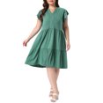 thumbnail image 2 of Agnes Orinda Women's Plus Size Dresses Flowy Tiered V Neck Ruffle Sleeve Summer Casual Midi Dresses with Pockets 2X Green, 2 of 6