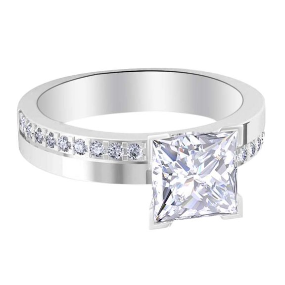 AFFY 1.68 Ct Princess Cut White Natural Diamond Eternity Wedding Ring in 14k White Gold Ring Size - 4