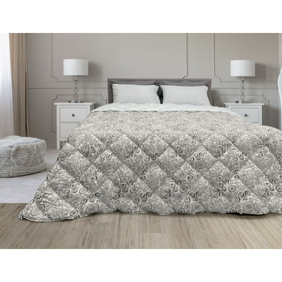 Floral Down Alternative Comforter, Repetitive Hydrangea Flower Leaves Spring Illustration, Microfiber Quilt for All Season, 5 Sizes, Sky Blue Pale Blue, by Ambesonne