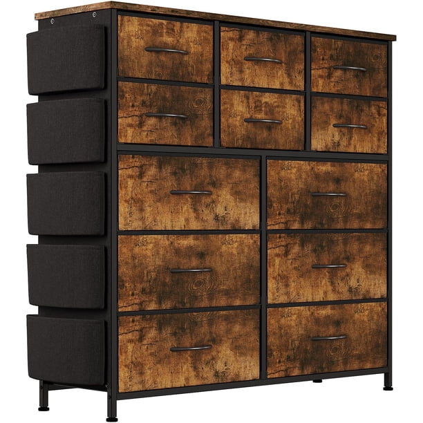 Brown altura 12 - cajón fabric cómoda con side pockets y steel frame: space - saving vertical almacenamiento chest dormitorio, sala estar, hallway, entrada, y closet (durable & practical design)