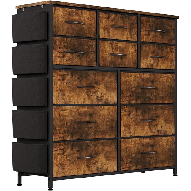 Eastvita Brown Tall 12-Drawer Fabric Dresser with Key Features (Durable Practical Design)
