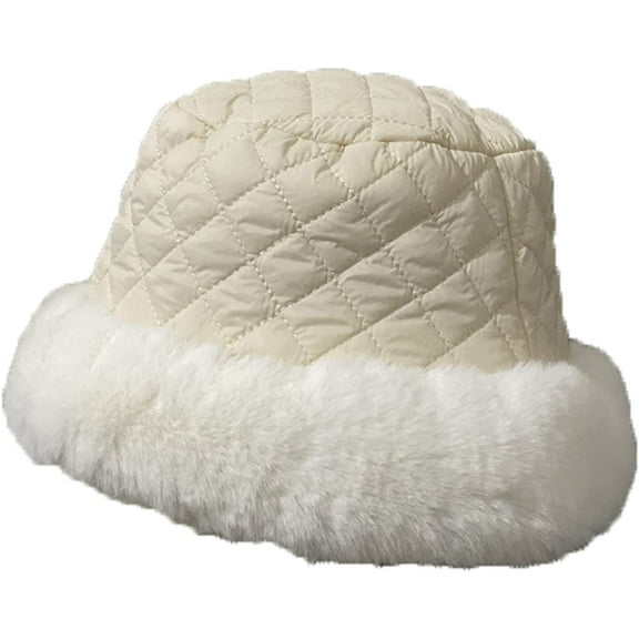 CoCopeaunts Winter Bucket Hat Women Classic Winter Thick Warm Lady Street Wear Rhombic Shape Bucket Cap for Gifts with Plush Brim