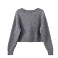 thumbnail image 3 of Cardigan Sweaters For Women Autumn And Winter Warm Solid Color Retro Blouse Loose V Neck Short Knit Cardigan Coat Acrylic Fibe Blended Cardigan 1Pc Gray One Size Sweaters For Women, 3 of 3