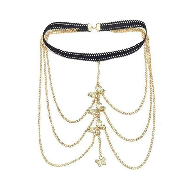 New Leg Chain Elastic Rope Lace Multi-layer Butterfly Long Women Thigh Metal Garter Fashion