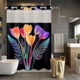 thumbnail image 5 of Spring Floral No Hooks Shower Curtain with Snap-in Liner Mystic Gradient Color Flowers Romantic Modern Black Shower Curtains for Bathroom, Waterproof, Easy Install, Washable 72"x96", 5 of 9