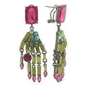 Betsey Johnson Monster Hand Drop Earrings, Pink and Green, Gunmetal Tone