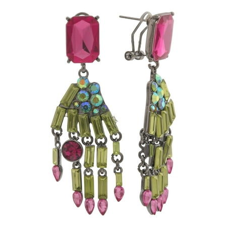 Betsey Johnson Monster Hand Drop Earrings, Pink and Green, Gunmetal Tone