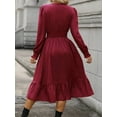 thumbnail image 4 of Plus Size Formal Dresses Women Fashion Leisure Solid Color Dresses Long Sleeve V-Neck Flowy Autumn Winter Dresses High Elastic Waist Dresses Size S-2XL, 4 of 4