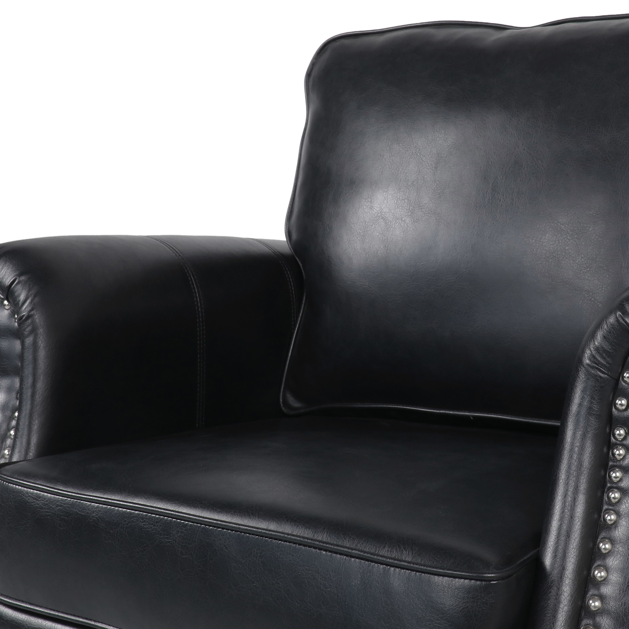 Noble House Amedou Faux Leather 3 Piece Club Chair and Sofa Set, Midnight Black and Dark Brown