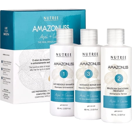 Nutree Amazonliss Brazilian Keratin System Frizz Control Hair Treatment, 3 Piece Set