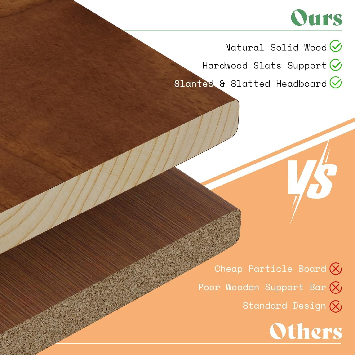 VanAcc Queen Size Solid Wood Bed Frame, Platform Beds with 45"H Headboard, Easy Assembly, Caramel