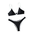 thumbnail image 2 of 2 Pack ylioge Swimsuits for Women Two Piece Bikini Bathing Suits Built in Bra Ladies Trendy Color-Block Low Waisted High-Cut Thongs Swimwear Sets, 2 of 8