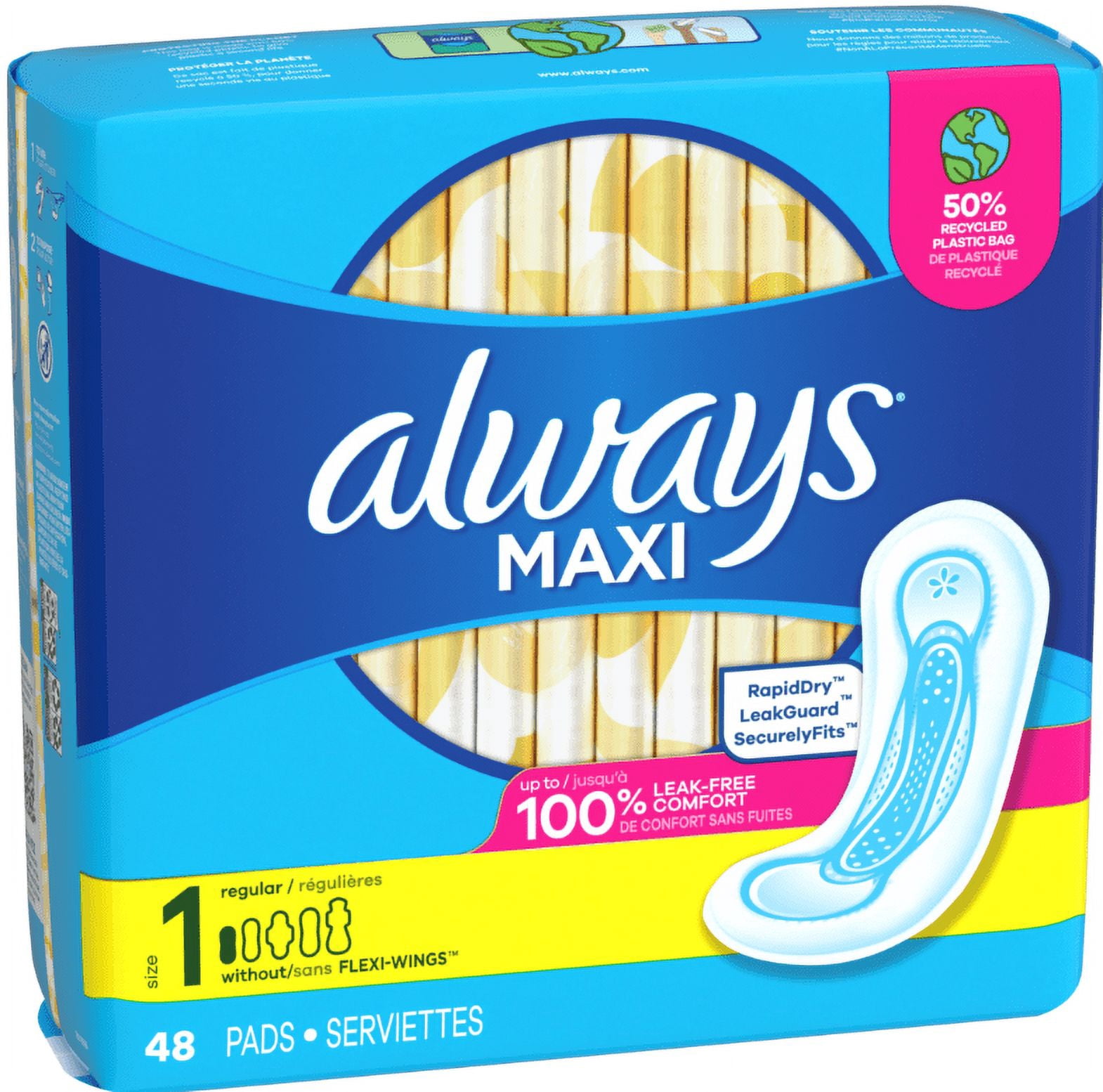 Always Maxi Pads without Wings, Unscented, Regular 48 ea (Pack of 2)