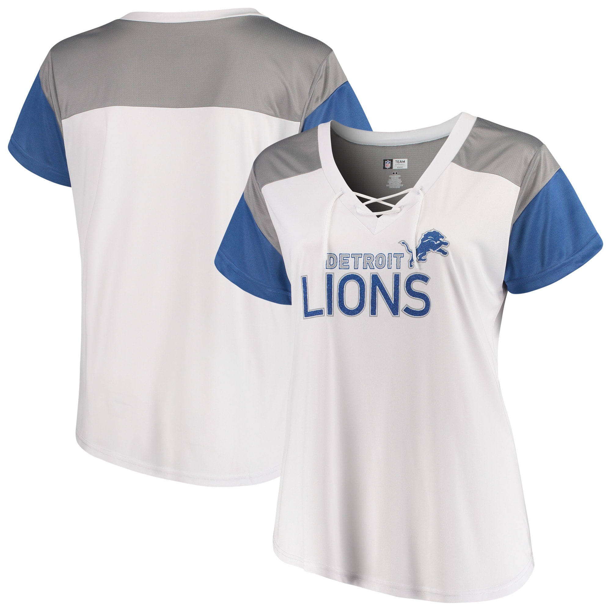 Detroit Lions Majestic Women's Lace-Up V-Neck T-Shirt - White/Blue