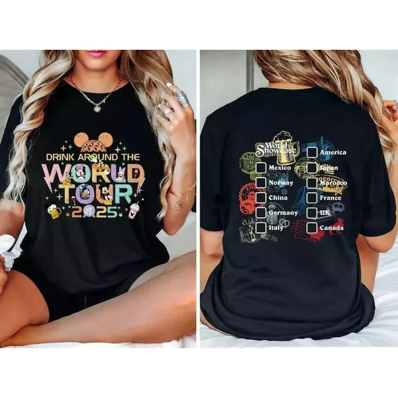 Epcot World Tour 2025 Shirt, Drink Around The World Tour T-Shirt S to 3XL