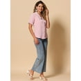 thumbnail image 3 of DARING DIVA Women's Peter Pan Collar Short Sleeve Button Up Blouses M Light Pink, 3 of 6