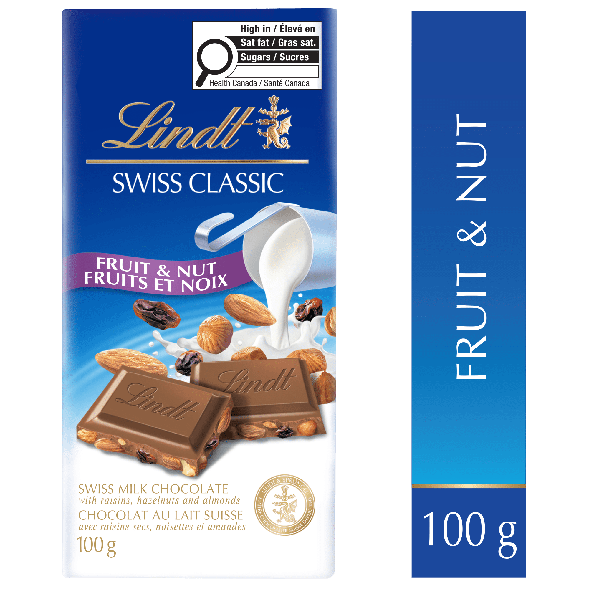 Lindt SWISS CLASSIC Fruit & Nut Milk Chocolate Bar, 100 Grams