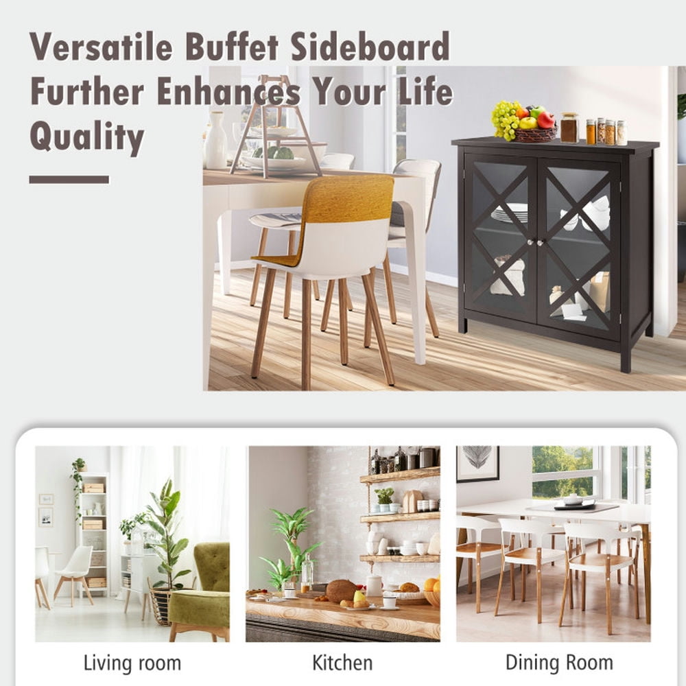 Finihen Kitchen Storage Cabinet, Buffet Sideboard, Freestanding Kitchen Buffet Cabinet with Glass Doors and Adjustable Shelf, for Dining Room, Kitchen, Living Room, Brown Finihen Kitchen Storage Cabinet, Buffet Sideboard, Freestanding Kitchen Buffet Cabinet with Glass Doors and Adjustable Shelf, for Dining Room, Kitchen, Living Room, Brown
