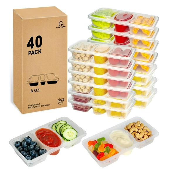 Contenedores Reutilizables para Snacks MACTANO 240mL con 3 Compartimentos, 40 Sets