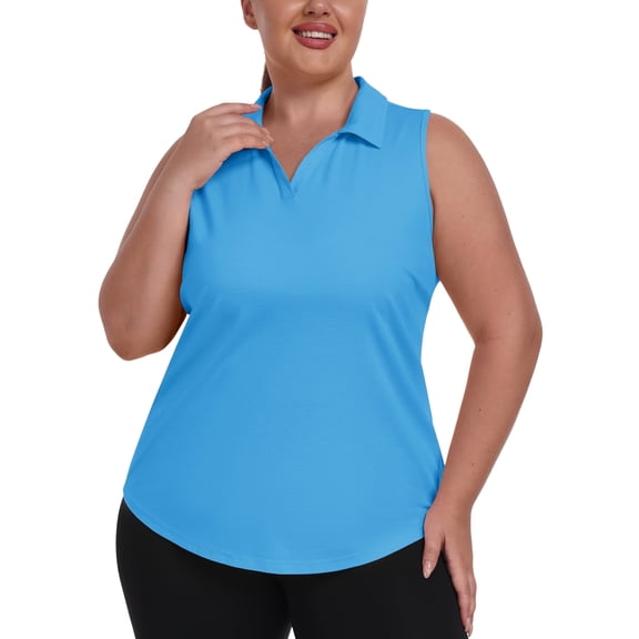 YIRUIYA Women Plus Size Sleeveless Racerback Golf Polo Shirts Lapel Collar Athletic Tank Tops