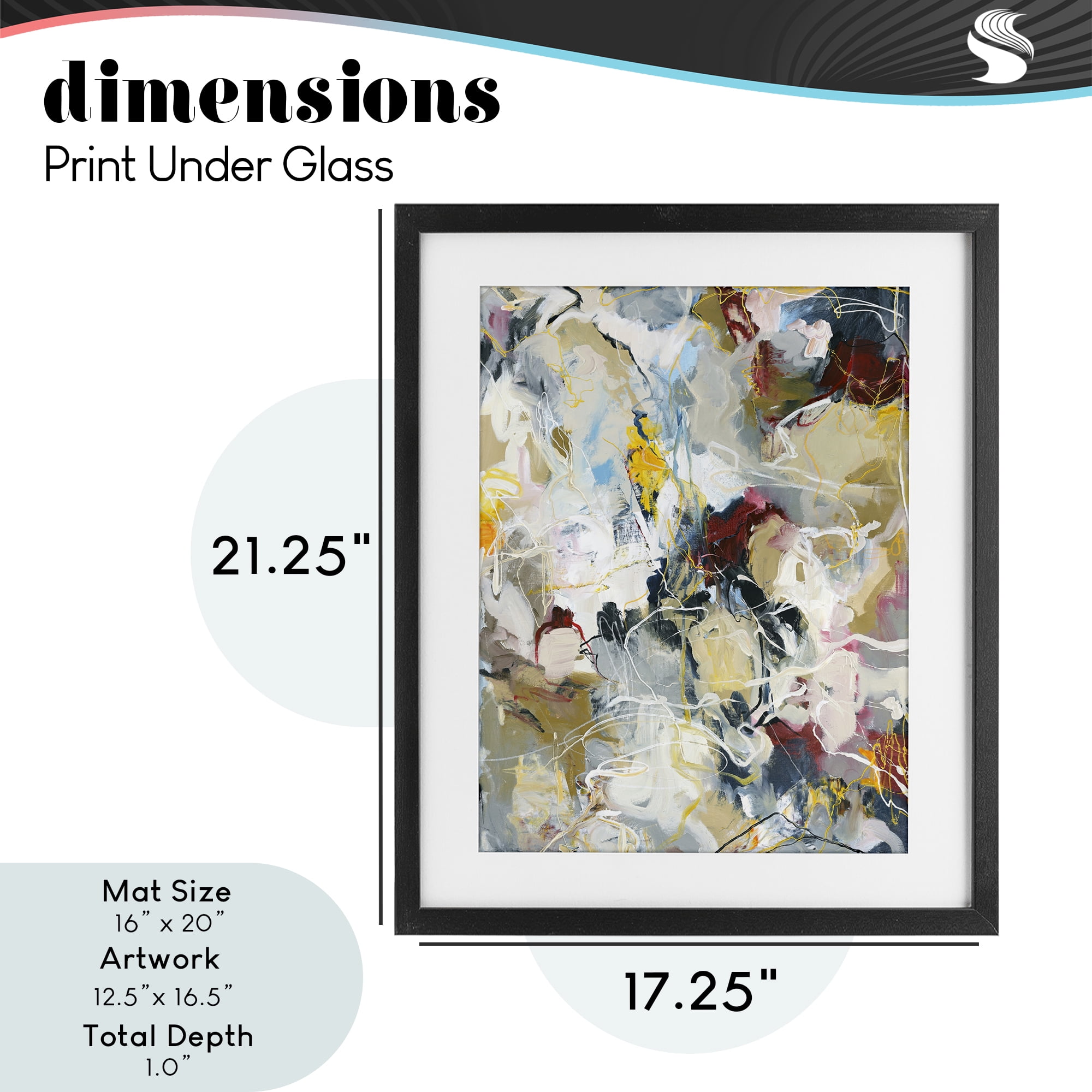 Energetic Frequency Abstract Black Framed Print Under Glass, design by Design Fabrikken