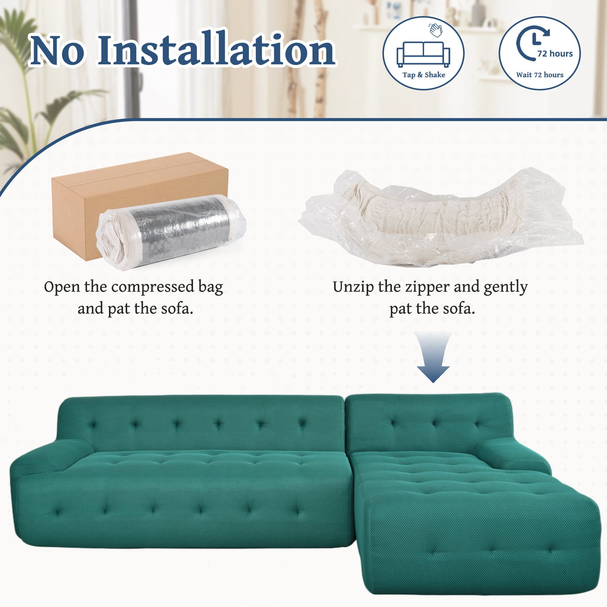 Aukfa 107" Modular Sectional Sofa Tufted Couch for Living Room, Bedroom, Polyester, Green