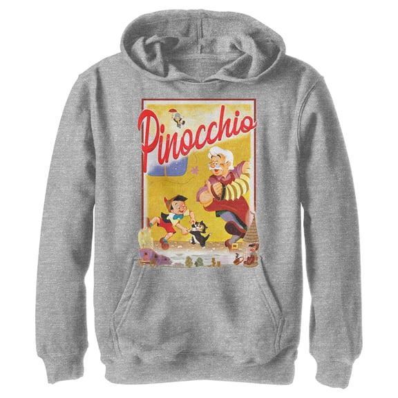 Boy's Pinocchio Retro Storybook Cover  Pull Over Hoodie Athletic Heather Medium