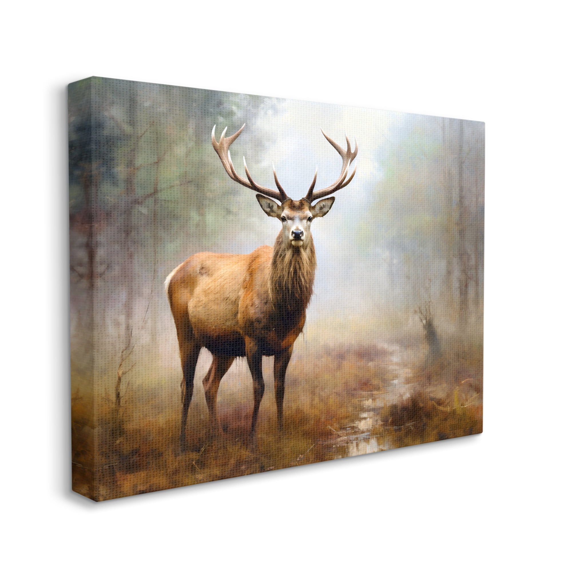 Stupell Industries Deer Woodland Trees Animals & Insects Painting Gallery Wrapped Canvas Art Print Wall Art, 48 x 36