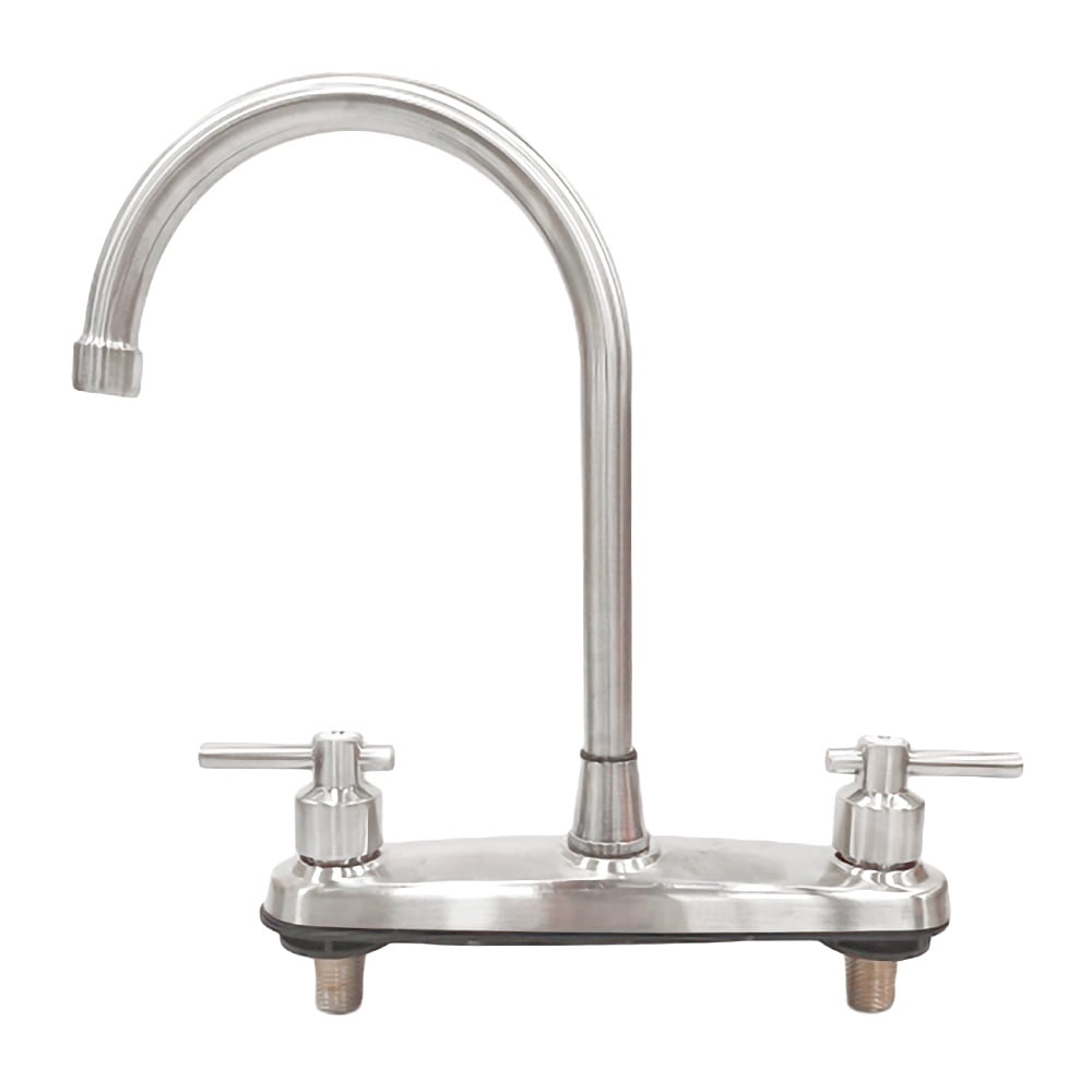 Kitchen Sink Faucet 2 Handle 8 Inch Centerset High Arc 360° Swivel Hot & Cold Faucet for Rv Camper Laundry Utility Bar Sinks Metallic RV Kitchen Faucet (Fit for 8 inch 2 or 3 Holes), Brushed Nickel