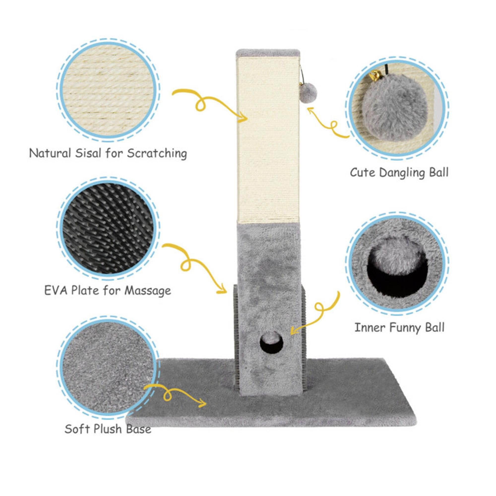 Kadyn 31" Cat Scratching Post for Large Cats with Sisal Rope and 2 Plush Ball, Indoor Square Cat Scratcher Tower Furniture, Gray