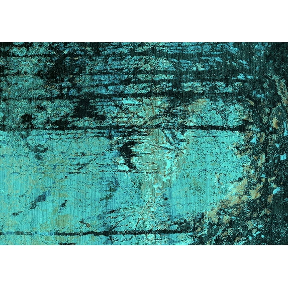 Ahgly Company Indoor Rectangle Oriental Turquoise Blue Industrial Area Rugs, 2' x 3'