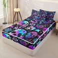 thumbnail image 2 of Homewish Happy Halloween Zipper Twin Comforter Sets with Fitted Sheet and 2 Pillowcases,Multicolor Gradient Skull Zipper Bedding Set,Green Purple,Black Reversible,4pcs, 2 of 8