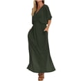 thumbnail image 5 of TAGOLD Womens Short Sleeve V-Neck Ankle Dress Solid Color High Waist Slit Loose Summer Casual Wear, 5 of 5