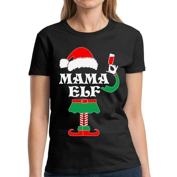 Mama Elf Family Christmas Women T-shirt Ladies Shirt - S M L XL 2XL 3XL Xmas Graphic Tee - Christmas Holiday Gift Cotton T-Shirt for Hers