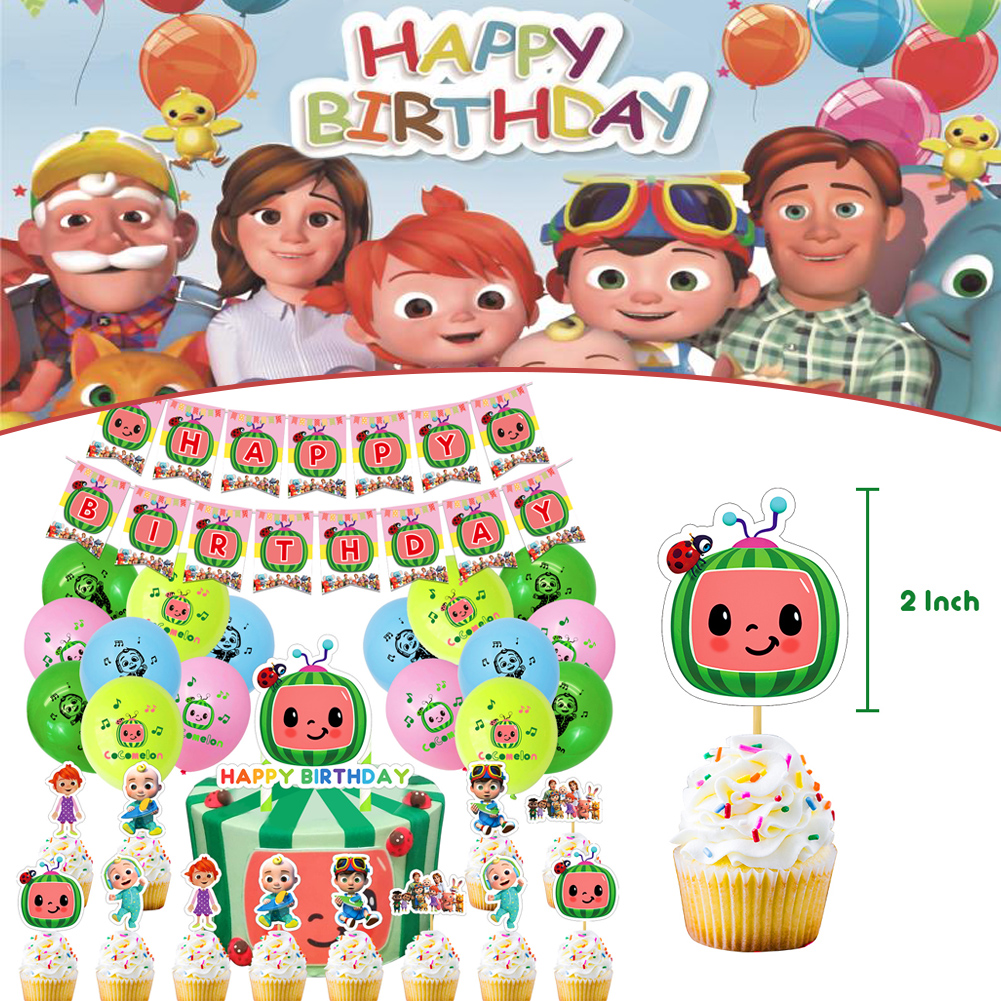 Cocomelon Party Decoration Animated Birthday Pull Flag Cake Card Balloon Set Birthday Party Supplies New Walmart Com