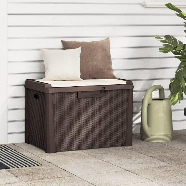 vidaXL Boîte de Rangement de Jardin avec Coussin de Siège Brun 125 L PP