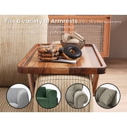 Danfoxer 2 Pack Acacia Wood Couch Arm Tray,Couch Tray,Folding Sofa Armrest Tray,Couch Arm Table Clip-On Couch Desk for Drinks,Snacks,Phone,Remote Control