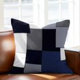 thumbnail image 2 of Blue Grey Patchwork Throw Pillow Cover Abstract Retro Geometric Art Cotton Linen Cushion Cover Throw Pillow Case with Invisible Zipper for Couch Sofa Bed Chair Car 24x24 Inch, 2 of 9