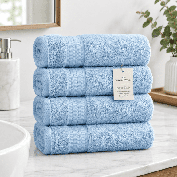 Luxury Hand Towels 4 Light Blueton 650 Gsm
