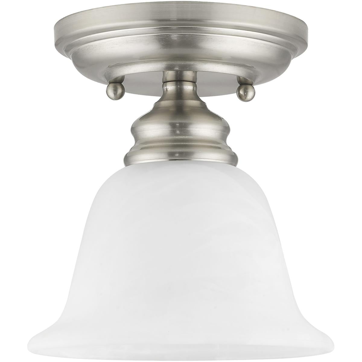 1 Light Brushed Nickel Ceiling Light fixture with White Alabaster Glass Shade