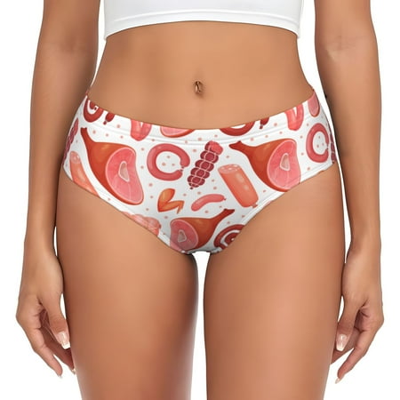 Womens Underwear - Bacon Ham print No Show Seamless Underwear for Women  Kawaii Soft Stretch Women s Panties  Hipster Ladies Panties Bikini Underwear Briefs