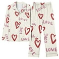 thumbnail image 2 of POTETI Button Down Pajamas for Women Valentine's Day Pj Sets Women Notch Collar Heart Print Nightgown Tops with Pocket and Pants, 2 of 3