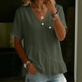 thumbnail image 6 of Paiwinds Women's V-Neck Linen Top Short Sleeve Button Detail Solid Color Casual Blouse with Ruffle Hem for Spring Summer, 6 of 8